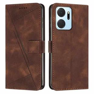 For Honor X7a Dream Triangle Leather Phone Case with Lanyard(Brown)