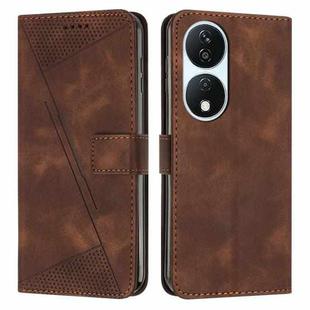 For Honor X7b Dream Triangle Leather Phone Case with Lanyard(Brown)