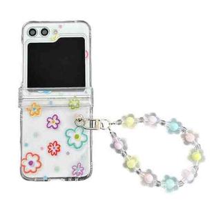 For Samsung Galaxy Z Flip5 Transparent PC All Inclusive Hinge Folding Phone Case with Bracelet(Hollow Flower)