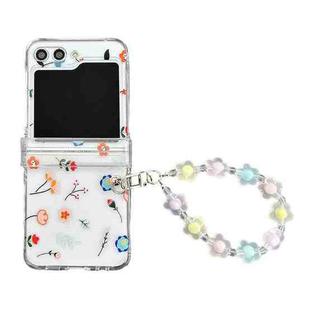 For Samsung Galaxy Z Flip5 Transparent PC All Inclusive Hinge Folding Phone Case with Bracelet(Small Flowers)