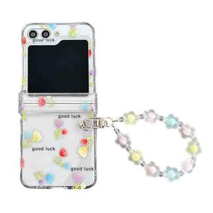 For Samsung Galaxy Z Flip5 Transparent PC All Inclusive Hinge Folding Phone Case with Bracelet(Small Tulip)