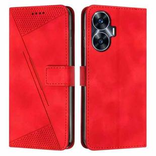 For Realme C55 Dream Triangle Leather Phone Case with Lanyard(Red)