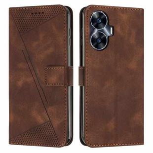 For Realme C55 Dream Triangle Leather Phone Case with Lanyard(Brown)