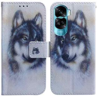 For Honor 90 Lite Coloured Drawing Flip Leather Phone Case(White Wolf)