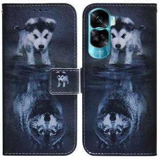 For Honor 90 Lite Coloured Drawing Flip Leather Phone Case(Wolf and Dog)