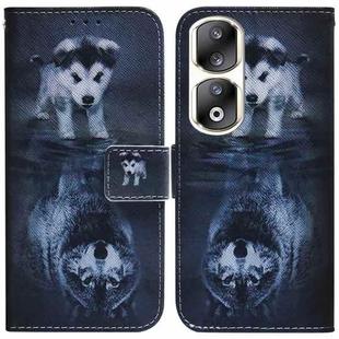 For Honor 90 Pro Coloured Drawing Flip Leather Phone Case(Wolf and Dog)