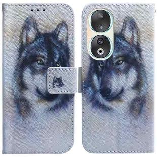 For Honor 90 Coloured Drawing Flip Leather Phone Case(White Wolf)