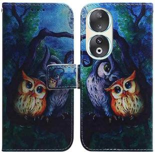 For Honor 90 Coloured Drawing Flip Leather Phone Case(Oil Painting Owl)