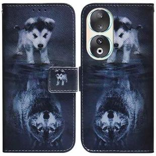 For Honor 90 Coloured Drawing Flip Leather Phone Case(Wolf and Dog)