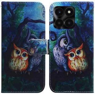 For Honor X6a Coloured Drawing Flip Leather Phone Case(Oil Painting Owl)