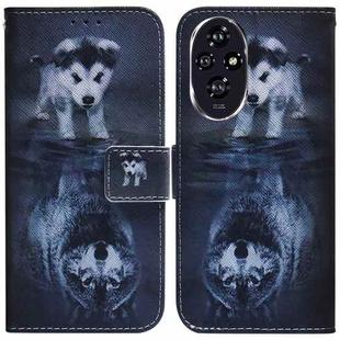 For Honor 200 Coloured Drawing Flip Leather Phone Case(Wolf and Dog)