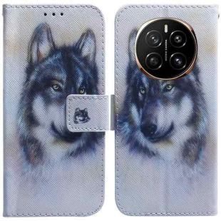 For Honor Magic7 Coloured Drawing Flip Leather Phone Case(White Wolf)