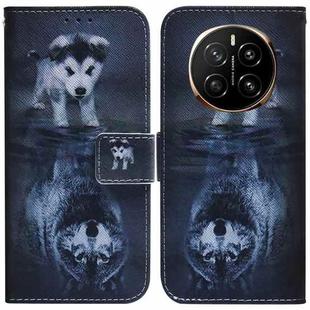 For Honor Magic7 Coloured Drawing Flip Leather Phone Case(Wolf and Dog)