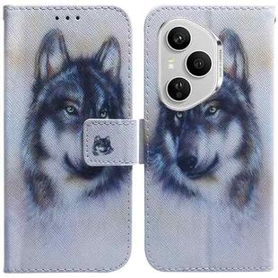 For Honor 400 Pro Global 160.8mm Coloured Drawing Flip Leather Phone Case(White Wolf)