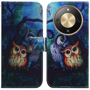 For Honor X70 5G Coloured Drawing Flip Leather Phone Case(Oil Painting Owl)