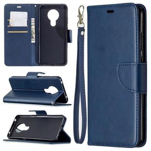 For Nokia 5.3 Retro Lambskin Texture Pure Color Horizontal Flip PU Leather Case with Holder & Card Slots & Wallet & Lanyard(Blue)