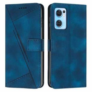 For OPPO Reno7 5G Dream Triangle Leather Phone Case with Lanyard(Blue)