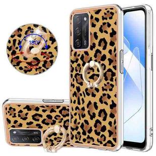 For OPPO A55 5G / A53s 5G / A54 4G Electroplating Dual-side IMD Phone Case with Ring Holder(Leopard Print)