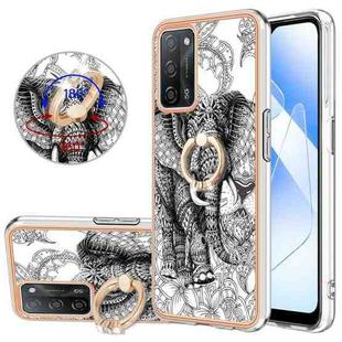 For OPPO A55 5G / A53s 5G / A54 4G Electroplating Dual-side IMD Phone Case with Ring Holder(Totem Elephant)