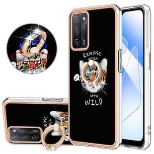 For OPPO A55 5G / A53s 5G / A54 4G Electroplating Dual-side IMD Phone Case with Ring Holder(Natural Growth)