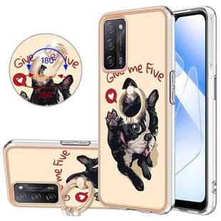 For OPPO A55 5G / A53s 5G / A54 4G Electroplating Dual-side IMD Phone Case with Ring Holder(Lucky Dog)