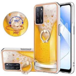 For OPPO A55 5G / A53s 5G / A54 4G Electroplating Dual-side IMD Phone Case with Ring Holder(Draft Beer)