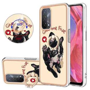 For OPPO A74 / A93 5G / A54 5G / A93s 5G Electroplating Dual-side IMD Phone Case with Ring Holder(Lucky Dog)