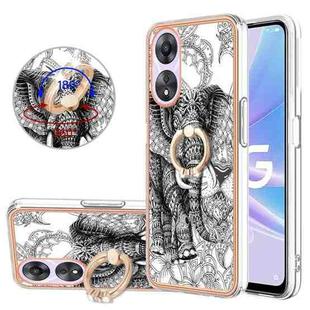 For OPPO A78 / A58 Electroplating Dual-side IMD Phone Case with Ring Holder(Totem Elephant)