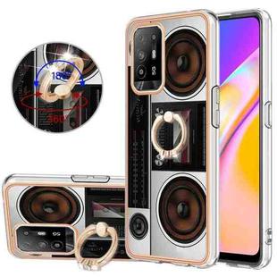 For OPPO A94 5G / A95 5G Electroplating Dual-side IMD Phone Case with Ring Holder(Retro Radio)