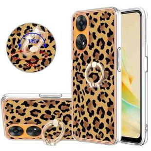 For OPPO Reno8 T 4G Electroplating Dual-side IMD Phone Case with Ring Holder(Leopard Print)