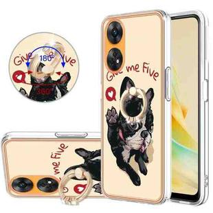 For OPPO Reno8 T 4G Electroplating Dual-side IMD Phone Case with Ring Holder(Lucky Dog)