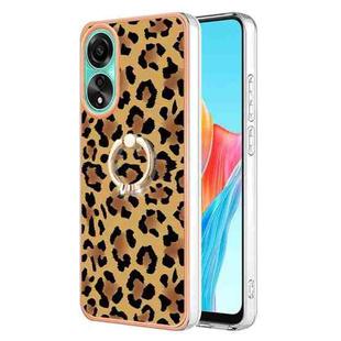 For OPPO A78 4G Electroplating Dual-side IMD Phone Case with Ring Holder(Leopard Print)