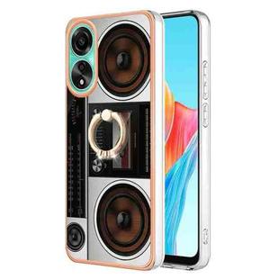 For OPPO A78 4G Electroplating Dual-side IMD Phone Case with Ring Holder(Retro Radio)