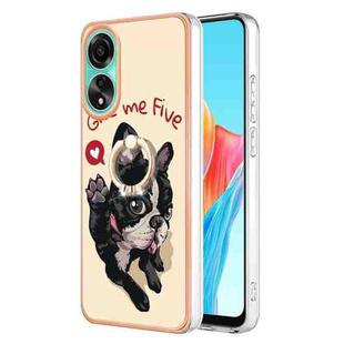 For OPPO A78 4G Electroplating Dual-side IMD Phone Case with Ring Holder(Lucky Dog)