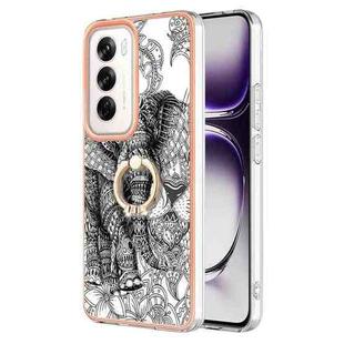 For OPPO Reno12 Global Electroplating Dual-side IMD Phone Case with Ring Holder(Totem Elephant)