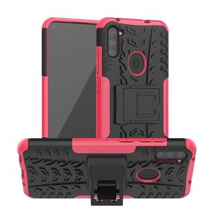 For Samsung Galaxy A11（US Version）Tire Texture Shockproof TPU+PC Protective Case with Holder(Rose Red)