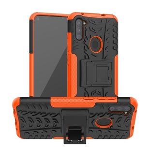 For Samsung Galaxy A11（US Version）Tire Texture Shockproof TPU+PC Protective Case with Holder(Orange)