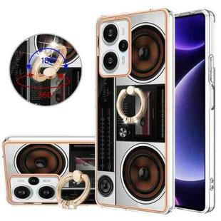 For Xiaomi Poco F5 / Redmi Note 12 Turbo Electroplating Dual-side IMD Phone Case with Ring Holder(Retro Radio)