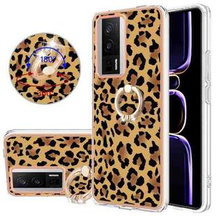 For Xiaomi Poco F5 Pro 5G / Redmi K60 Electroplating Dual-side IMD Phone Case with Ring Holder(Leopard Print)