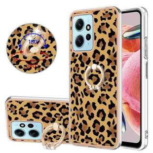 For Xiaomi Redmi Note 12 4G Electroplating Dual-side IMD Phone Case with Ring Holder(Leopard Print)