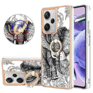 For Xiaomi Redmi Note 12 Pro+ Global Electroplating Dual-side IMD Phone Case with Ring Holder(Totem Elephant)