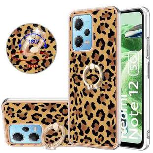For Xiaomi Redmi Note 12 5G Global Electroplating Dual-side IMD Phone Case with Ring Holder(Leopard Print)