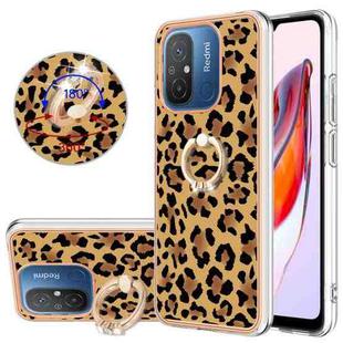 For Xiaomi Redmi 12C / 11A 4G Electroplating Dual-side IMD Phone Case with Ring Holder(Leopard Print)