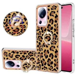 For Xiaomi 13 Lite 5G Electroplating Dual-side IMD Phone Case with Ring Holder(Leopard Print)