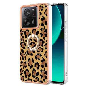For Xiaomi 13T / 13T Pro Electroplating Dual-side IMD Phone Case with Ring Holder(Leopard Print)