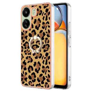 For Xiaomi Redmi 13C 4G Electroplating Dual-side IMD Phone Case with Ring Holder(Leopard Print)