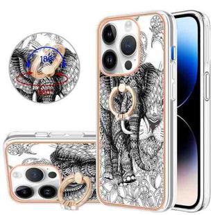 For iPhone 15 Pro Max Electroplating Dual-side IMD Phone Case with Ring Holder(Totem Elephant)