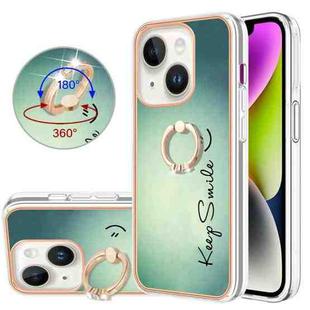 For iPhone 14 Plus Electroplating Dual-side IMD Phone Case with Ring Holder(Smile)