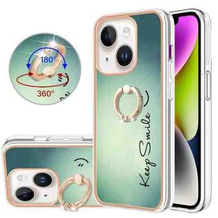 For iPhone 14 Electroplating Dual-side IMD Phone Case with Ring Holder(Smile)