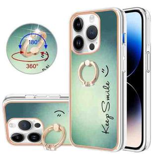 For iPhone 14 Pro Electroplating Dual-side IMD Phone Case with Ring Holder(Smile)